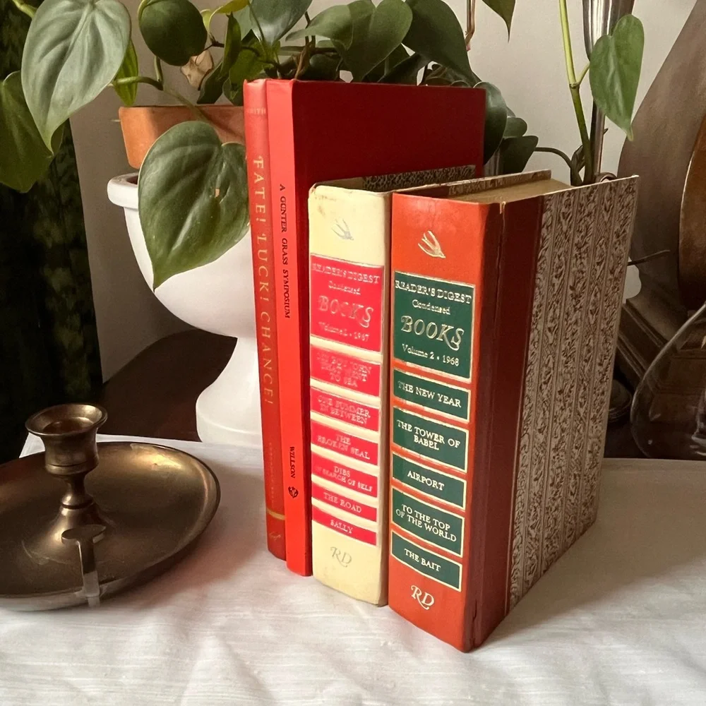 Curated Book Stack Set Decorative Vintage Hardcover Shelf Filler Red Tones